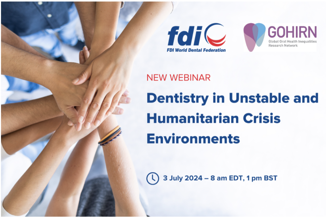 Inscreva-se no nosso próximo webinar sobre Medicina Dentária em Ambientes Instáveis ​​e de Crise Humanitária